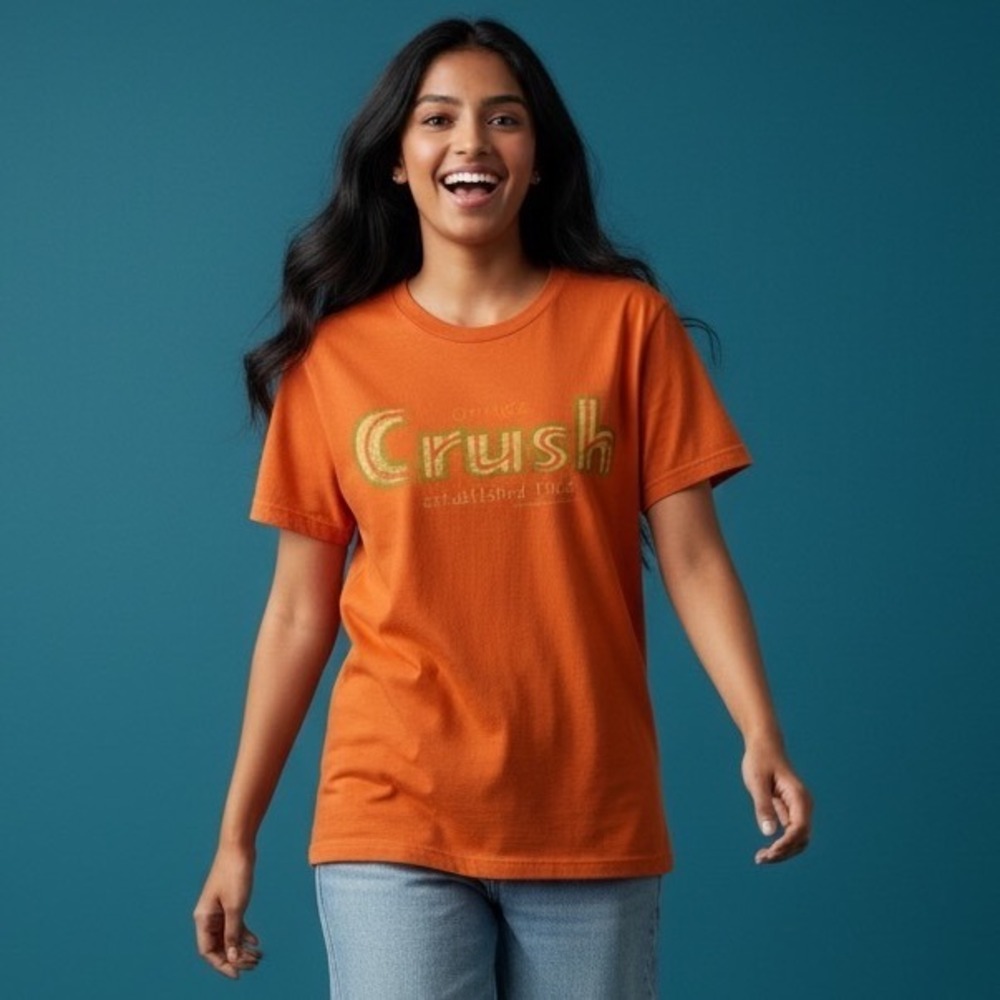 Orange Crush Soda Graphic T Shirt Womens Small Orange Distressed Retro Logo Tee